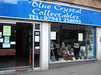 Outside the blue Crystal collectables store in Lower High Street Stourbridge