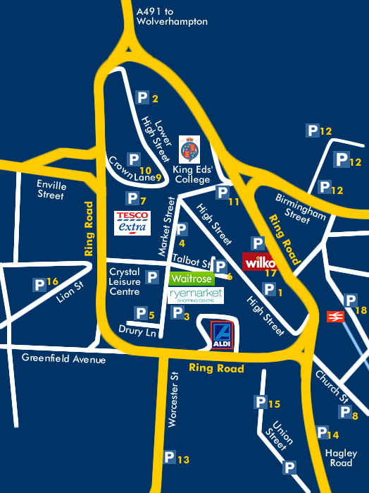 Car parking map of Stourbridge town centre