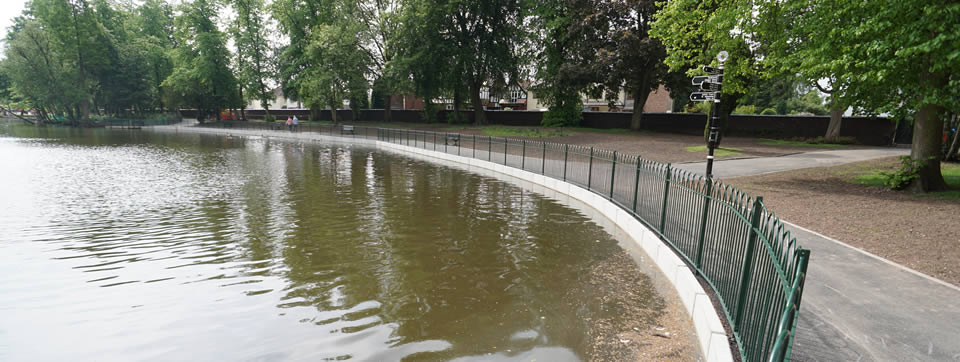 Recently restored paths round Heath Pool, Mary Stevens Park, Stourbridge, June 2016